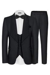 Glenn Formal Black Shawl Collar Three-Piece Groom's Wedding Suit